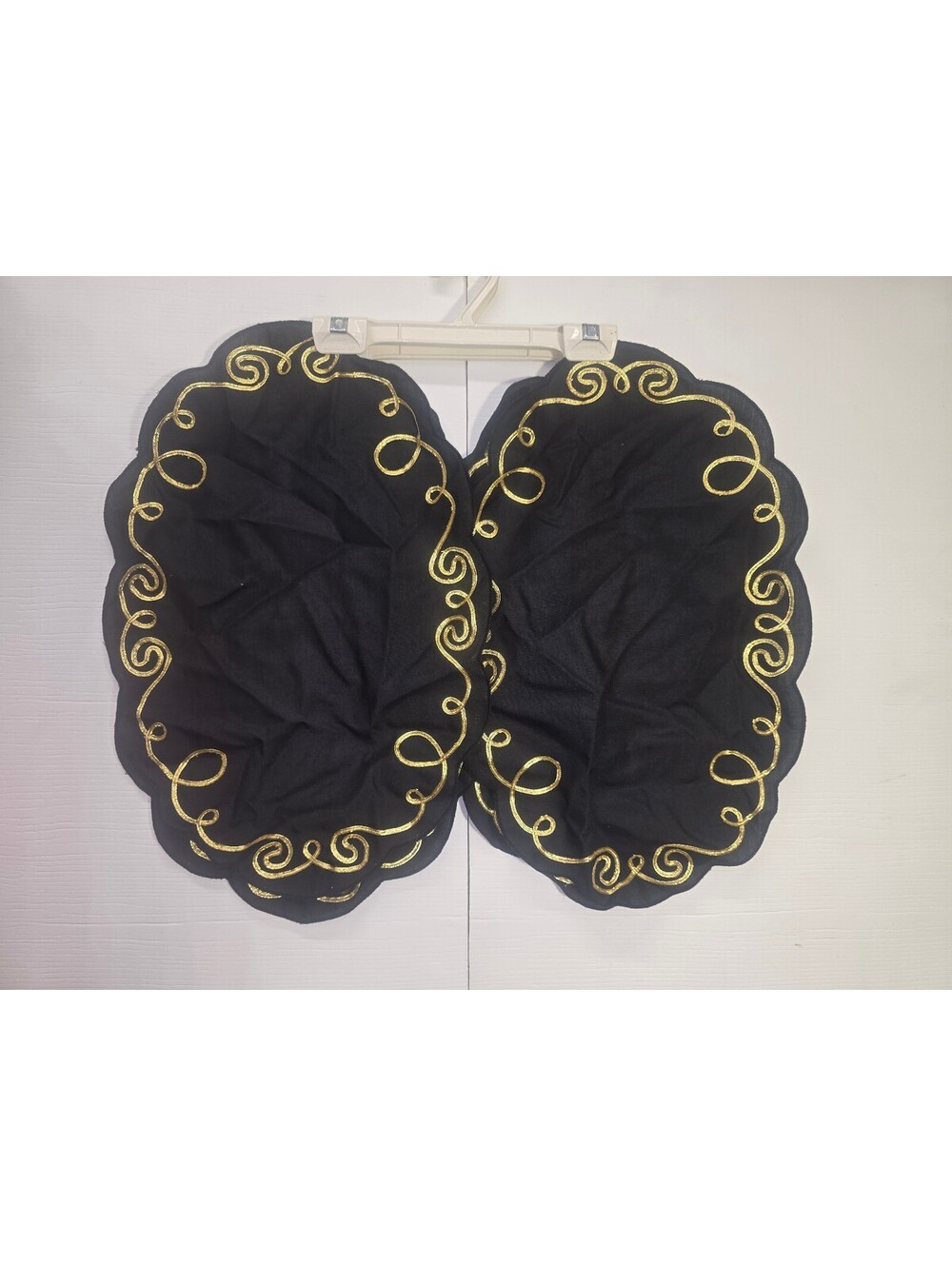 Set of 4 W C Designs black oval placemats gold metallic embroidery